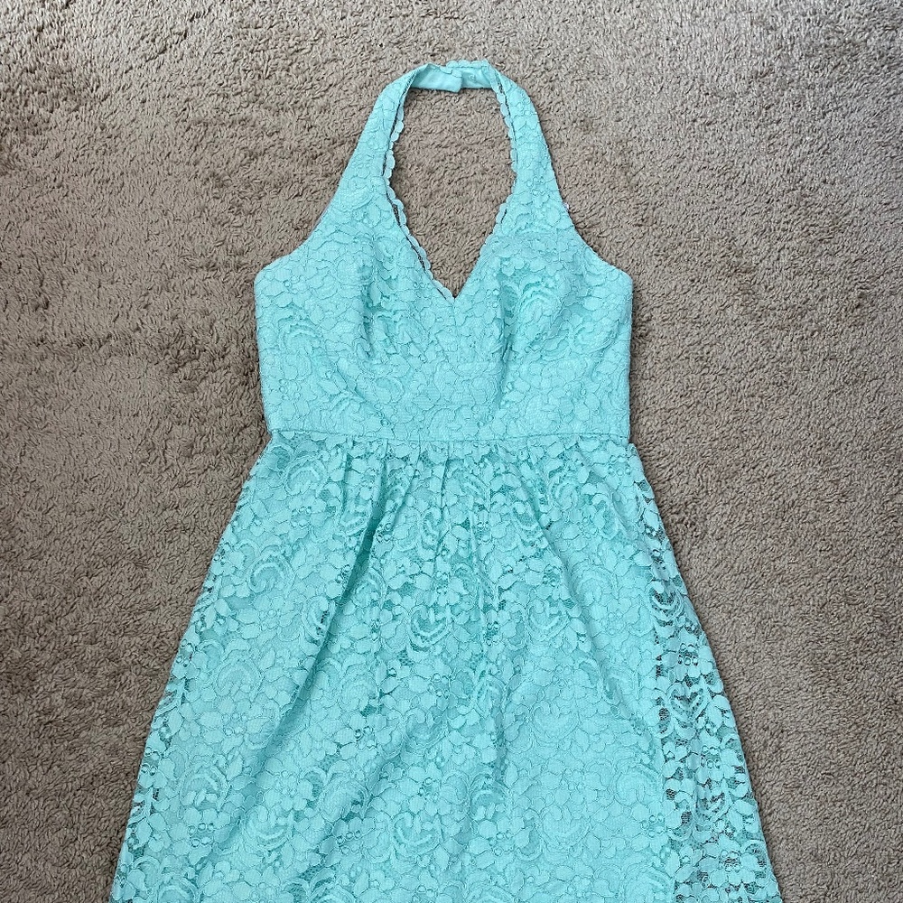 David's Bridal, mint halter lace dress, size 12